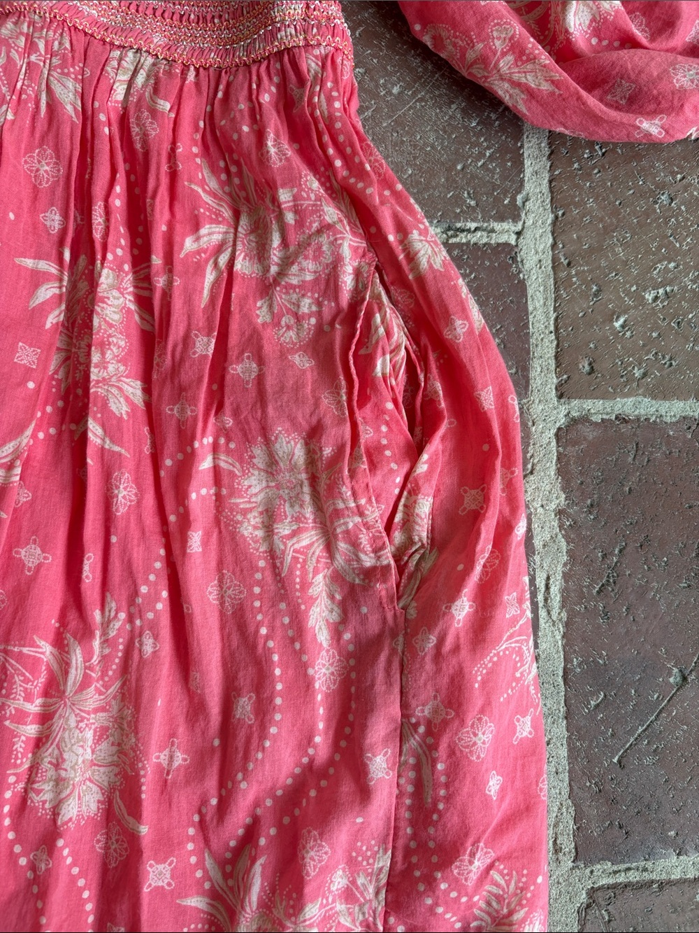 Free People Coral-Pink Floral Maxi Dress with Puff Sleeves - Picture 8 of 15